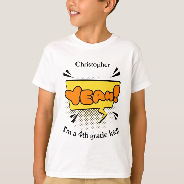 Back to school Roligt Retro Tecknad Ja! Kids Namn T Shirt (Framsida)