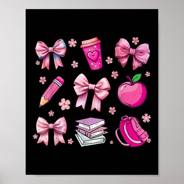 Back to school Rosa Coquette Bow Pencil Apple Kids Poster (Framsidan)