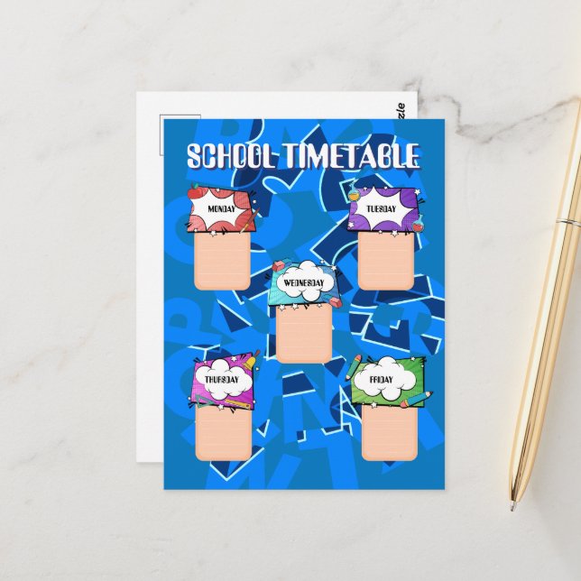 Back to school. SCHOLTIDTABELL Vykort (Fram/Back In Situ)