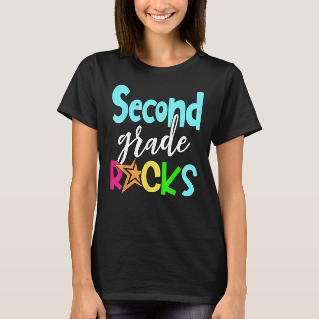 Back To School Second 2nd Grade Rocks Boys Girls K T Shirt (Framsida)