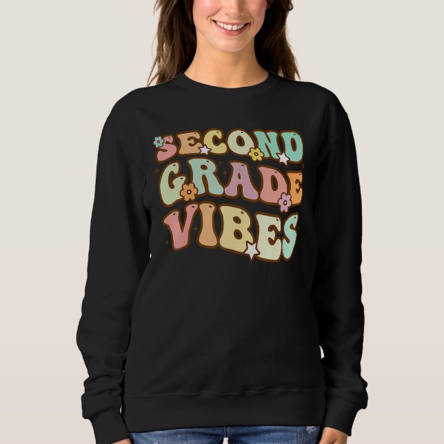 Back To School Second Grade Vibes Retro Teacher Wo T Shirt (Framsida)