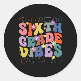 Back to school sjätte Klass Vibes Retro Teacher Wo Runt Klistermärke