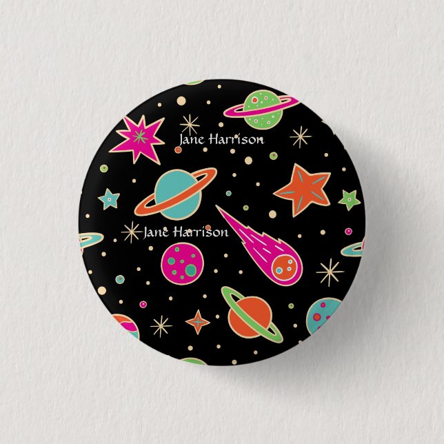Back to school Space Rocket Mönster Namn Knapp (Framsida)