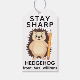 Back to School Stay sharp hedgehog Cute Funny Pun Presentetikett