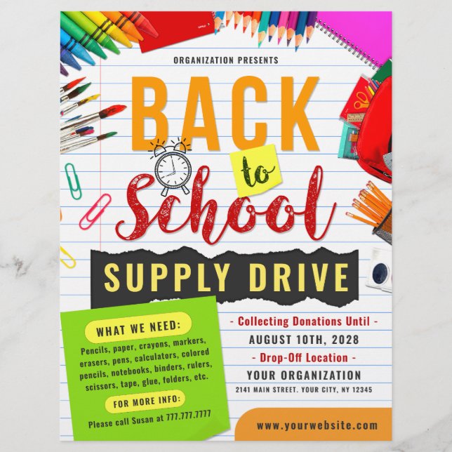 Back to school Supply Drive Fundraiser Reklamblad (Framsidan)