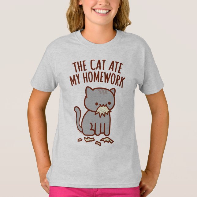 Back to school T-Shirt - "CAT ATE MY HOMEWORK" (Framsida)