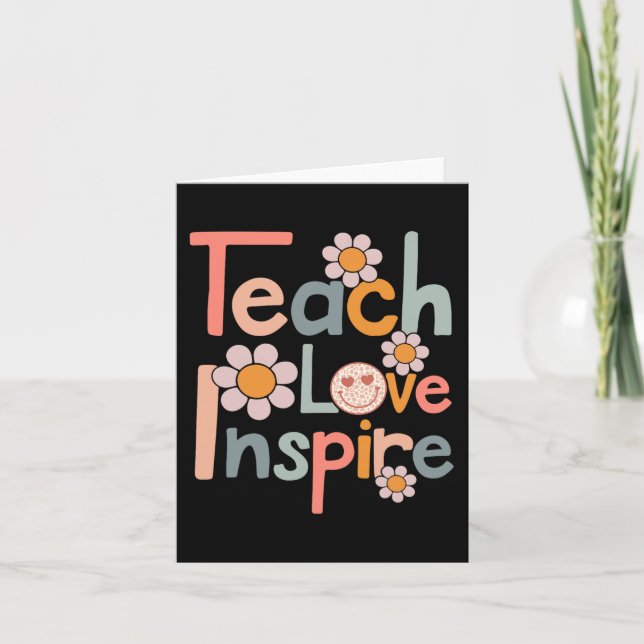 Back to school Teach Kärlek Inspire Retro Teacher  Kort (Framsida)