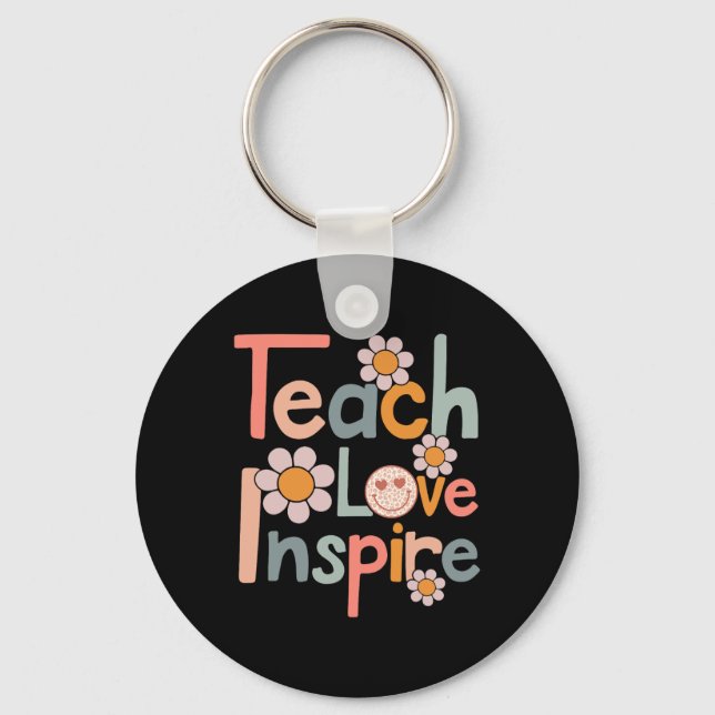 Back to school Teach Kärlek Inspire Retro Teacher  Nyckelring (Framsida)