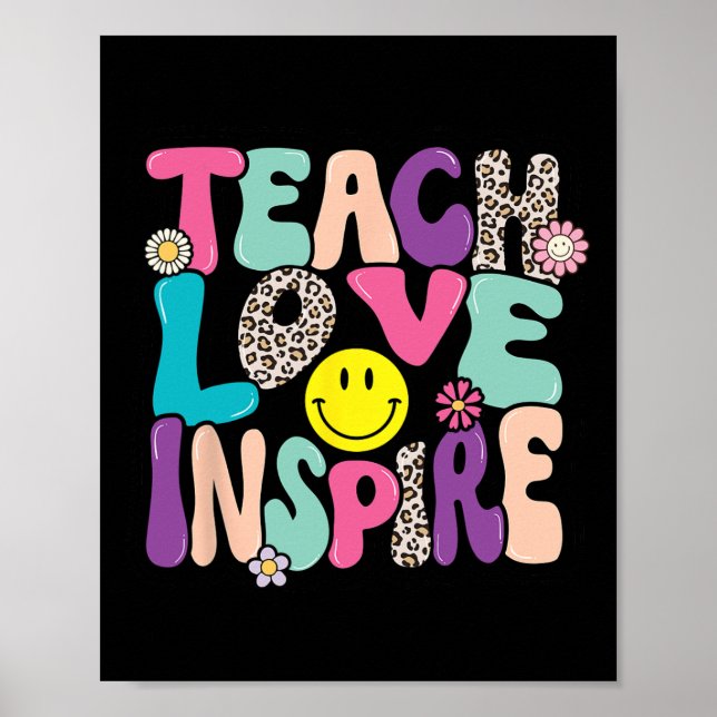 Back to school Teach Kärlek Inspire Retro Teacher  Poster (Framsidan)