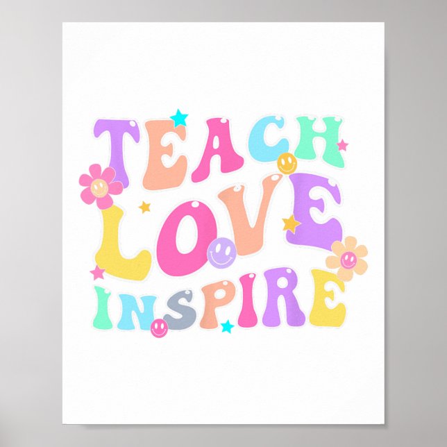 Back to school Teach Kärlek Inspire Retro Teacher  Poster (Framsidan)
