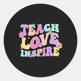 Back to school Teach Kärlek Inspire Retro Teacher Runt Klistermärke