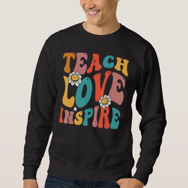 Back To School  Teach Love Inspire Groovy Teachers Lång Ärmad Tröja (Framsida)