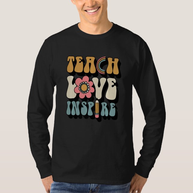 Back To School Teach Love Inspire Retro Teacher T Shirt (Framsida)