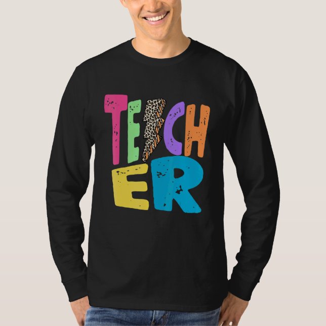 Back To School Teacher Leopard Thunder Motivationa T Shirt (Framsida)