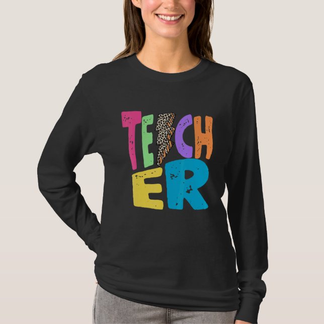 Back To School Teacher Leopard Thunder Motivationa T Shirt (Framsida)
