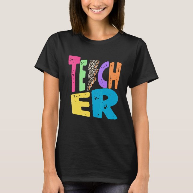 Back To School Teacher Leopard Thunder Motivationa T Shirt (Framsida)