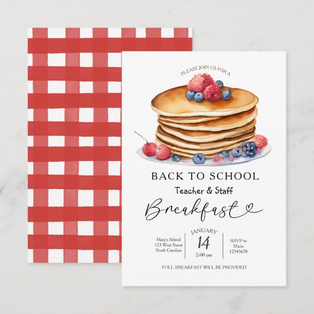 BACK TO SCHOOL TEACHER OCH PERSONALBREAKFAST Inbju Inbjudningar (Fram/baksida)
