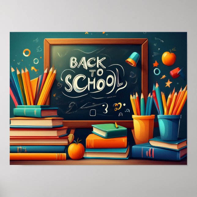 Back to School Teacher Welcome Blackboard Books  Poster (Framsidan)