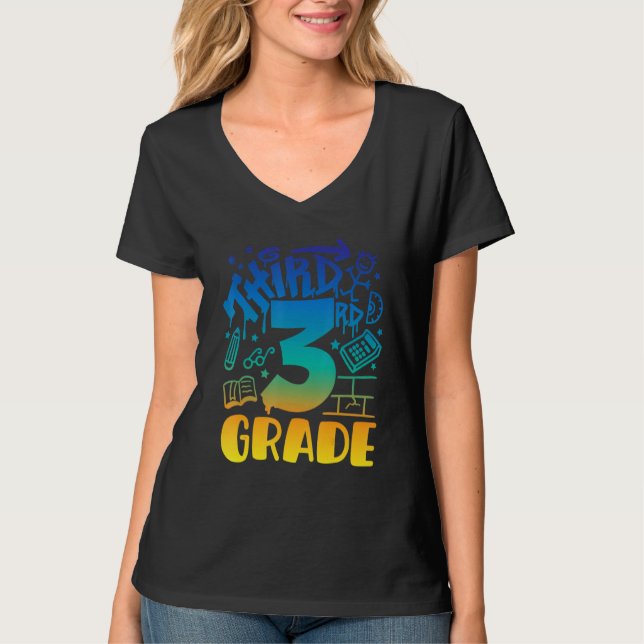 Back To School Third 3rd Grade Teacher Boys Graffi T Shirt (Framsida)