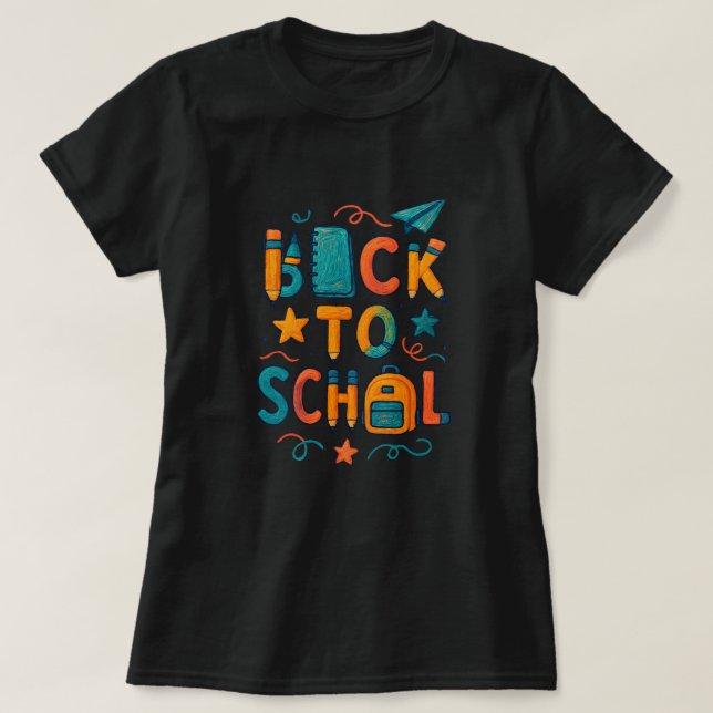 Back to school - Typografi av skolförråd T Shirt (Design framsida)