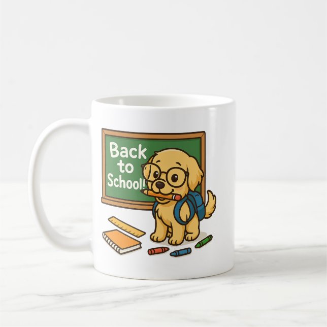 Back to school Valp - Cute Golden Retriever Kaffemugg (Vänster)