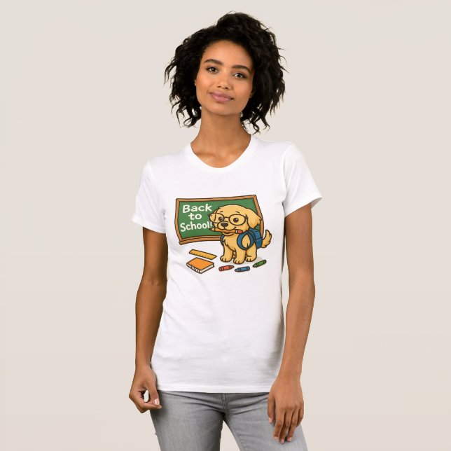 Back to school Valp - Cute Golden Retriever T Shirt (Hel framsida)