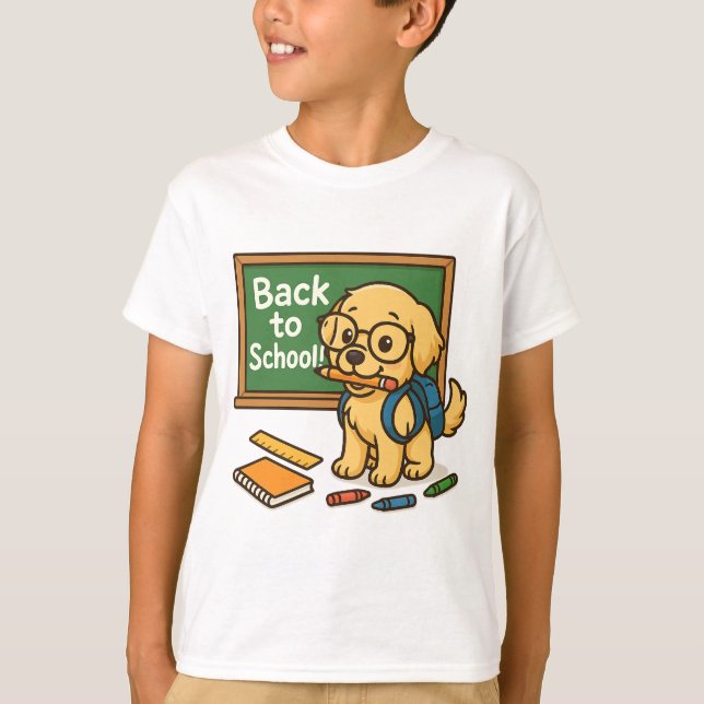 Back to school Valp - Cute Golden Retriever T Shirt (Framsida)