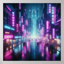 Back to School Vibrant Neon City Night Lights Poster