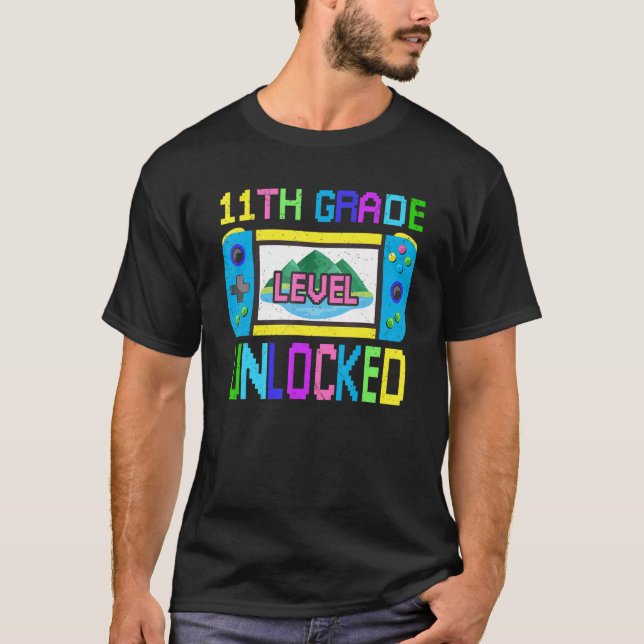 Back To School Video Gamer 11th Grade Level Unlock T Shirt (Framsida)