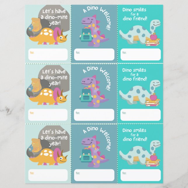 Back to school Welcome Dinosaur Märkre Printable (Framsida)