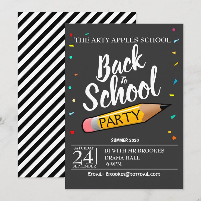 Back to schoolpartyinbjudan inbjudningar (Fram/baksida)