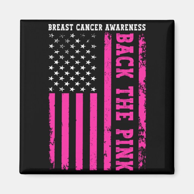 Backa det rosa amerikanska flagg bröstcancer magnet (Framsidan)