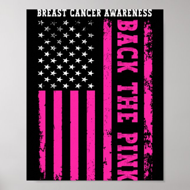 Backa det rosa amerikanska flagg bröstcancer poster (Framsidan)