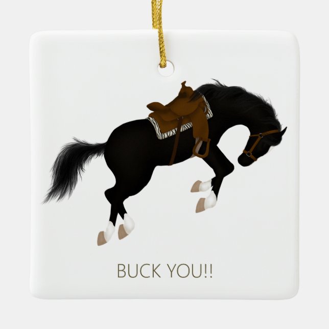 Backa dig! Funny Black Horse Anpassningsbar Julgransprydnad Keramik (Framsida)