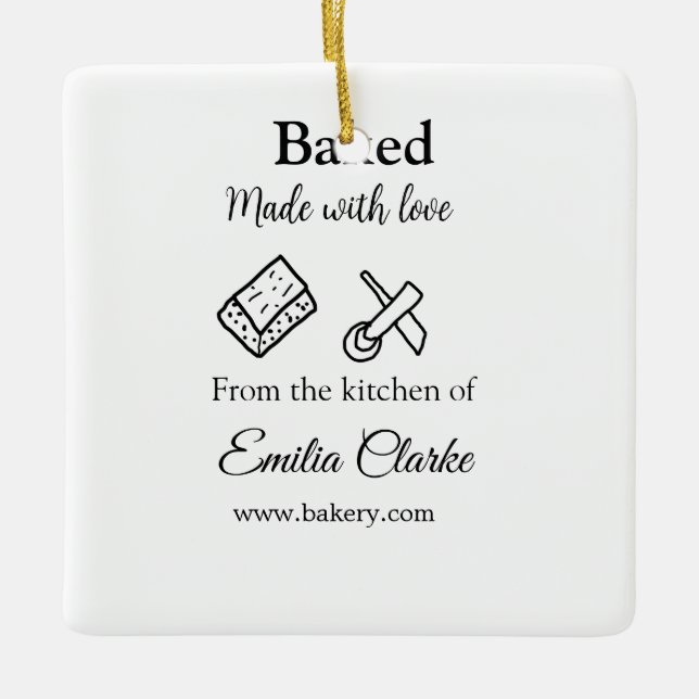 Backa med kärlek-bageribranschen, lägg till namn s julgransprydnad keramik (Framsida)