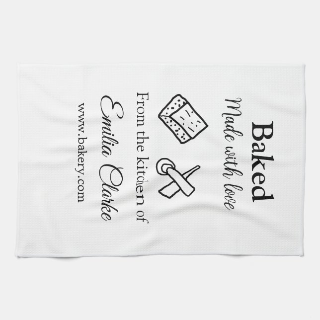 Backa med kärlek-bageribranschen, lägg till namn s kökshandduk (Horisontell)