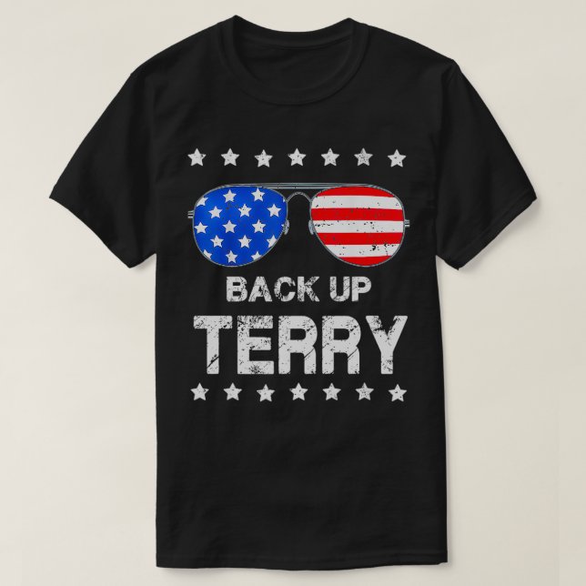 Backa upp Terry 4:e juli USA flagga solglasögon P T Shirt (Design framsida)