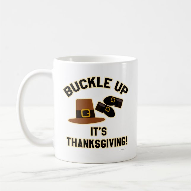 Backa upp Thanksgivingen Pilgrim Motto Kaffemugg (Vänster)