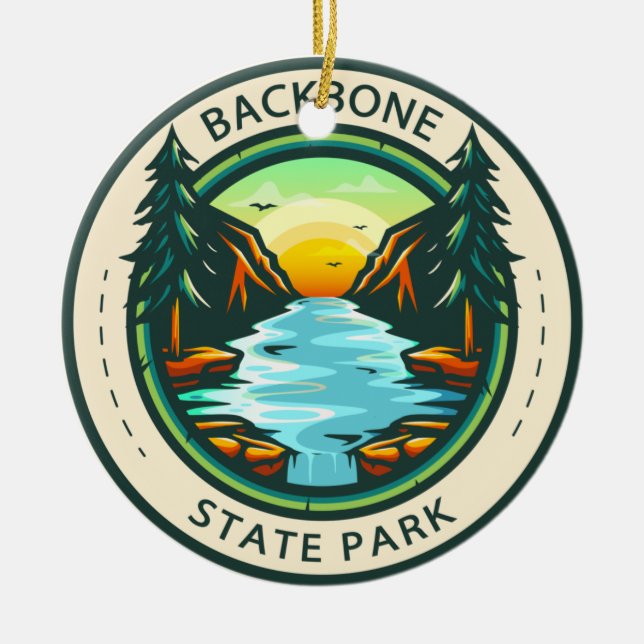 Backbone State Park Iowa Badge Julgransprydnad Keramik (Framsidan)