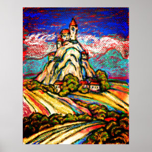 Backe Castle Colorful Pastel Fantasy Poster