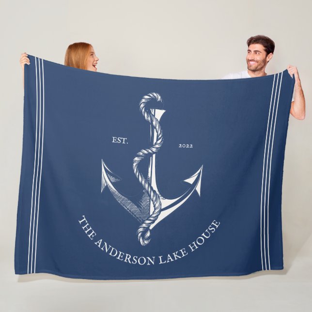 Bäckenbåten vintage Navy Nautical Anchor Sjö Fleecefilt (På plats)