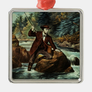 Bäckforellfiske - ett angeläget ögonblick, 1862 julgransprydnad metall