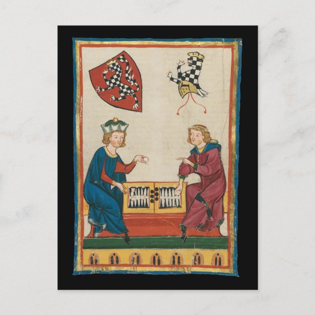 Backgammon Game, 14:e århundradets medeltida konst Vykort (Framsida)
