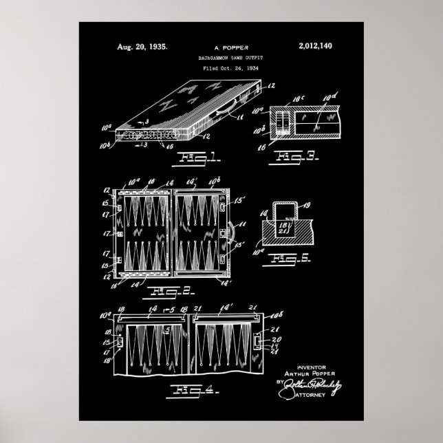 Backgammon Game 1935 Patent Poster (Framsidan)