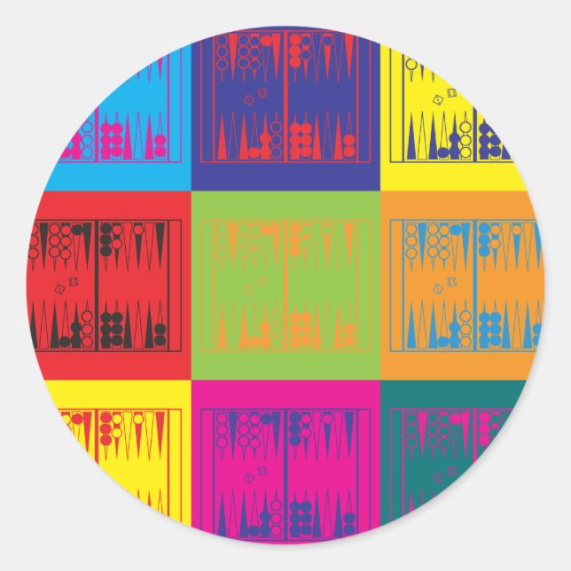 Backgammonpopkonst Runt Klistermärke (Framsida)