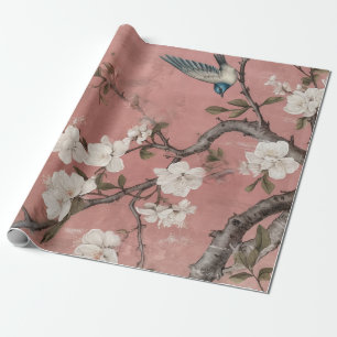 Background Chinoiserie Dusty Rosa Cherry Blommar B Presentpapper