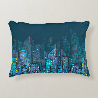 Background of night Cityscape. Hand drawn illustra Prydnadskudde