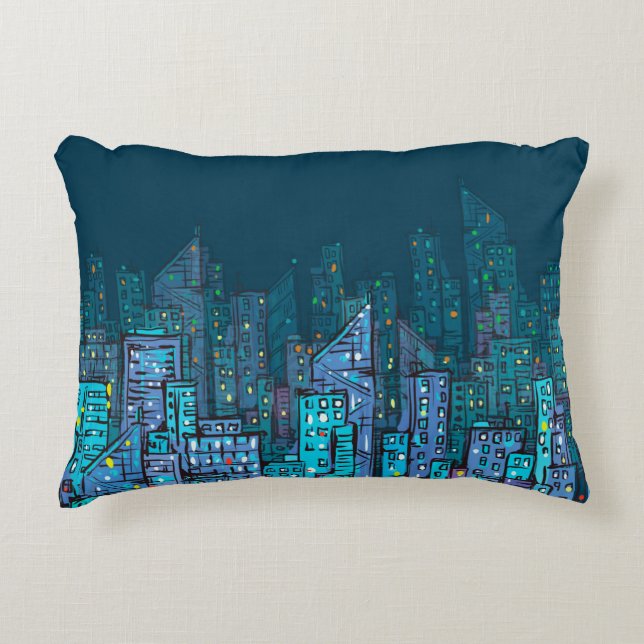 Background of night Cityscape. Hand drawn illustra Prydnadskudde (Framsidan)