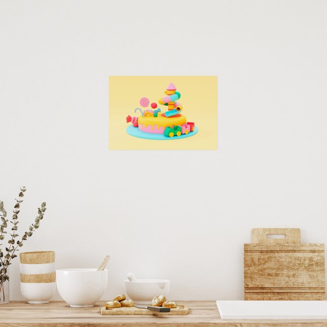 Background Rainbow Grattis på födelsedagen Poster (Kök)