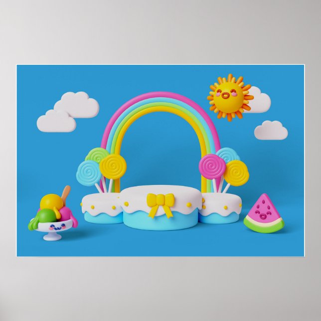 Background Rainbow Grattis på födelsedagen Poster (Framsidan)